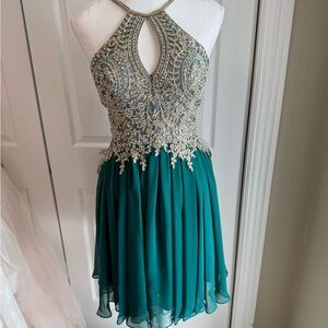 Dave & Johnny Teal and Cream Dress